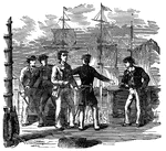 This is an illustration of the British searching the Colonial Americans for illegal items at the docks.