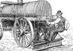 This illustration shows a machine used to put oil on roads during its construction, in the nineteenth century