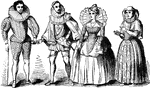 This illustration shows the costumes worn during the Elizabethan Era.