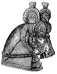This illustration shows an ornamental headdress worn by a horse.
