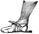 This illustration shows a method of applying a bandage to the foot.