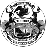 The official seal of the U.S. state of Michigan in 1889.