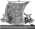 An illustration of an Egyptian royal boat from a sculptured tomb.