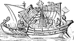 An illustration of a Roman galley from the Roman empire.