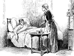 A bedridden man being taken care of by a nurse.