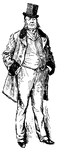 An adult male in clothes and a top hat.