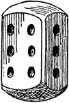 A small cubed marked on its faces with spots numbering from one to six, used in gaming from being thrown from a box or hand.