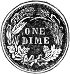 The front of a United States Dime. made out of silver and having a value of ten cents.