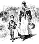 An older woman walking with a young boy.