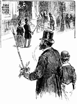 A man in a top hat with a young boy going to the Synagogue.