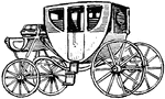 A four-wheeled passenger cart carried by horses.