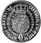 The doubloon of Spain. Made of gold.