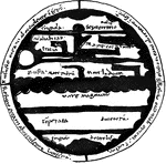 An image after <em>Atlas</em>, as a "mappemonde tiree d'un manuscrit de Macrobe du Xeme siecle."