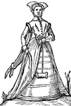 A woman wearing an outfit from 17th Century France.