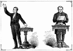 An extemporaneous speaker on the left and a speaker confined to a manuscript on the right.