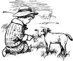 A scene from the nursery rhyme, "The Boy and the Sheep."