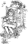 A girl knitting.