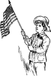 A boy holding an American flag.