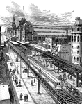 Grand Central Depot showing elevated railroad in New York.