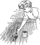 A young man staining a wooden floor.