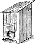 A rear and side view of an outhouse.