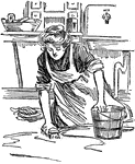 A woman washing her kitchen floor.