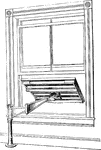 "A patented frame that can be shoved out of the window and adjusted to any angle; it is made in different sized from 16 in. x 24 in. to 48 in. x 72 in. When not in use, it can be folded up against the wall and occupies but little space." — Hallock, 1905. The frame is used in the blueprint reproduction process.
