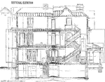 A blueprint showing the sectional elevation of a house.