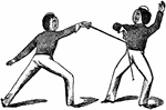 "Prime, Parade. In using prime to parry the thrust in seconde, pass your point over the adversary's blade, lower it to the waist, keeping your wrist as high as your mouth, nails downward, elbow bent, and body held back as far as possible. The left foot should also be drawn backward a few inches, to remove the body further from the hostile point." &mdash; Chambers, 1881