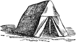 "The Roman soldiers seem to have used two sorts of tents, one, a tent proper, of canvas or some analogous material, and constructed with two solid upright poles, and a roof piece between them; the other more resembling a light hut, of a wooden skeleton, covered by bark, hides, mud, straw, or any material which afforded warmth." &mdash; Chambers, 1881
