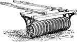An agricultural tool used for flattening land and breaking up large pieces of dirt.