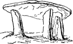 "Cromlechs, table-stones, generally consisting of one large flat stone supported by others which are upright. The cromlech is also named Dolmen, from Taal, or Dual, a table, and Maen, a stone." &mdash; Encyclopedia Britanica, 1893