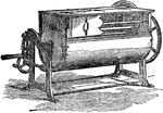 "A form of dough-making machine in common use. It consists of a trough or box, the lower portion of which is semi-cylindrical, hung on a spindle, with a series of iron crossbars revolving inside. It is made to be worked by either hand or steam-power, and of various sizes, as required by bakers. In this machine the whole of the operations connected with setting the sponge, breaking the sponge, and mixing the dough, are performed. The gearing is arranged to give a fast motion for setting the sponge, and a slow motion towards the close of the dough making, when it is desireable to draw out the mass in order to give it a "skin," or smooth superficial texture." &mdash; Encyclopedia Britanica, 1893