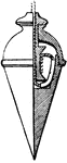 A conoid shaped metal bob or weight attached to the end of a plumb line.