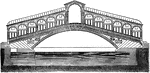 "The bridge of the Rialto at Venice was begun in 1588, Antonio da Ponte being the architect. The span of the arch is 91 feet, the height above the water level 24 feet 6 inches, and the width of the footway 72 feet." &mdash; Encyclopedia Britanica, 1893