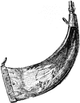 A powder flask made from a horn, usually from an ox or cow.