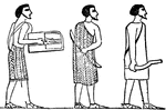 "Among the figures painted in the very ancient tomb at Beni Hassan, in Egypt, occurs a group of figures from which the annexed woodcut has been drawn, conjectured to represent the arrival of Joseph's brethren when they went to purchase corn in the land of the Pharaohs." &mdash; Encyclopedia Britannica, 1893