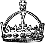 "The arched crown in its earliest form was introduced by Henry V.; and, with the arches crosses, which from the time of Henry VI always have been crosses patees, appeared to supersede the earlier foliage upon the circlet." &mdash; Encyclopedia Britannica, 1893