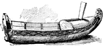 A small canoe shaped "boat" made of light materials and covered in reindeer skin. It is drawn by a single reindeer and it used to journeyover the snow in the winter. Usually about five feet long, one foot deep, and eighteen inches high. The rider sits up against the stern.