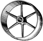 A pulley with a convex rim, much used where various cases belts are in danger of slipping off.