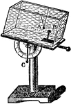 "The sine electrometer of August, is a modification of the single pendulum electroscope, analogous in principle to Pouillet's sine compass. A is a pendulum suspended by two threads to secure motion in one plane; B is a ball fixd to the case, and connected with a suitable electrode." &mdash; Encyclopedia Britannica, 1893
