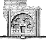 "Retort setting in Hislop's furnace." &mdash; Encyclopedia Britannica, 1893