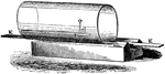 "Now the splitting is done with a diamond cutter fixed in the fleft of a stick and guided from end to end of the cylinder by a straight-edge K laid within it. The cylinder is now ready to be taken to the flattening kiln." &mdash; Encyclopedia Britannica, 1893