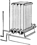 A heating apparatus in houses. Heats by convection.