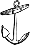 "The vertical or supporting beam of the A. is the shank, B; at the upper end of it is the ring, r; and just below the ring is a transverse piece called the stock, s s; the other extremity is the crown, c, from which branch out two arms or blades, g, in directions nearly at right angles to that of the stock; each arm spreads out into a broad palm or fluke, h, the sharp extremity of which is the peak or bill, k." &mdash; Chambers' Encyclopedia, 1875