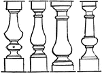 "Popularly, banister or ballaster, the name given to small shafts or pillars set in a line at short equal distances, and supporting a cornice or coping. These miniature pillars have generally either a pear-shaped swelling at the lower end, or consist of two pear-shaped pieces, places above each other, a ring of moulding being set between them." &mdash; Chambers' Encyclopedia, 1875