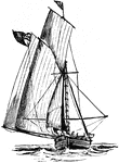 A small quadrilateral sail, set on a small mast of a ship's taffrail.