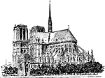 A gothic cathedral located in Paris, France. Viewed from the southeast.
