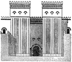"Facade of the Great Hall of Columns of the Ptolemaic temple at Edfu." &mdash; The Encyclopedia Britannica, 1910
