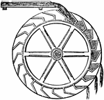 "A wheel driven by water shot over the top. The buckets of the wheel receive the water as nearly as possible at the top, and retain it until they approach the lowest point of the decent. The water acts principally by its gravity, though some effect is of course due to the velocity with which it arrives." &mdash; Winston's Encyclopedia, 1919
